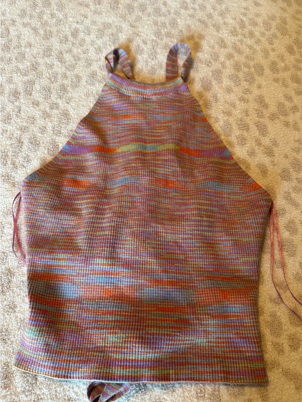 NWOT ASTR The Label Rainbow Space Dye Halter Knit Tank Top XL Open Back Tie